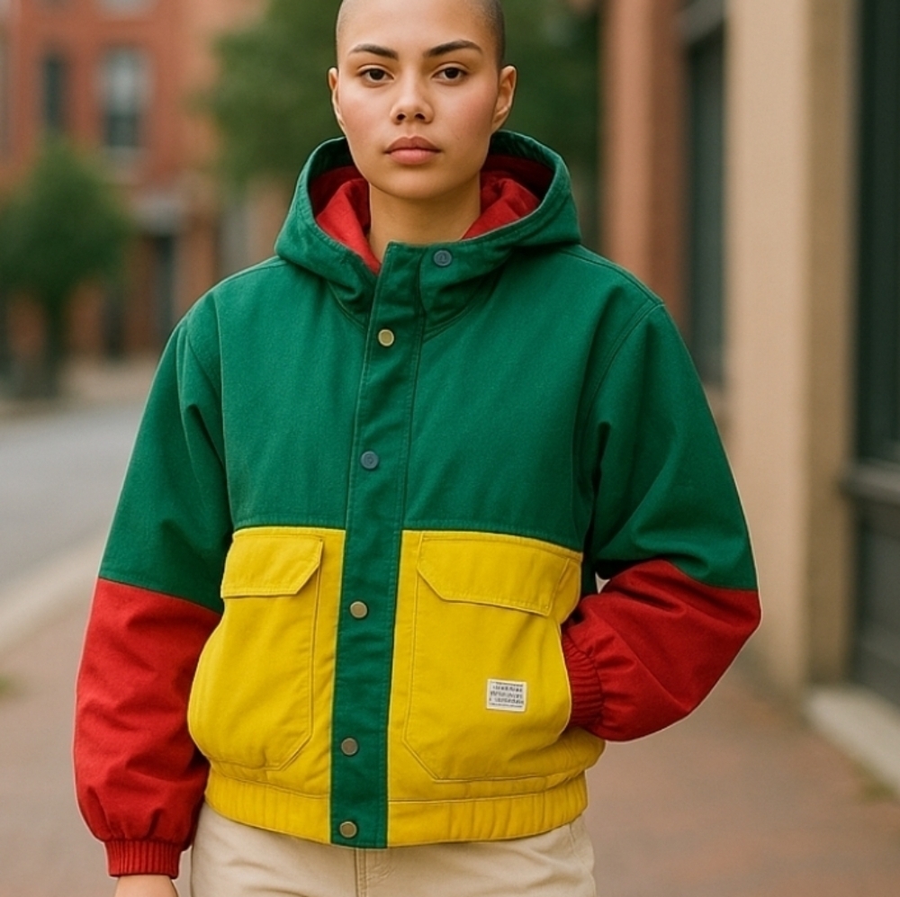 Zaful Hooded Color Block 90s Style. Corduroy Jacket size Medium